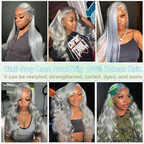 13x6 Grey Straight Lace front Wigs Human Hair 26in for Black Women Gray HD Lace Glueless Pre Plucked 180% Density Brazilian Virgin Human Hair 26in
