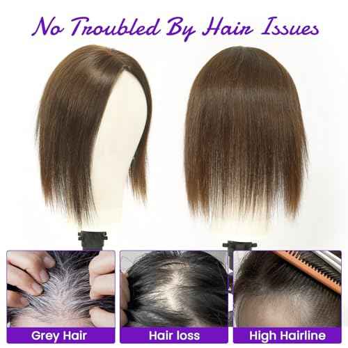 ROSELOVER Hair Topper for Women,12 Inch Real Human Hair Clip-In,4.5x5 Inch Mono Base with Non-Slip Clips,Light Brown(4#)