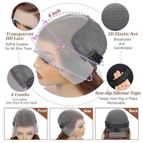 Chocolate Brown Lace Front Wig 26 Inch 13x6 HD Straight Lace Front Wigs Human Hair Pre Plucked 200% Density Glueless Frontal Wigs Brown Human Hair Wig for Women