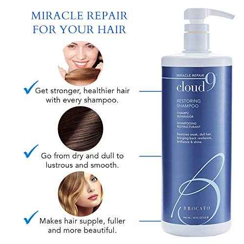 Brocato Cloud 9 Restoring Shampoo, 32 Fl Oz | Miracle Repair, Moisturizing, Hydrate, & Revitalizing Shampoo | For Weak, Dull, Dry, & Damaged Hair | Restore Resilience, Health & Shine