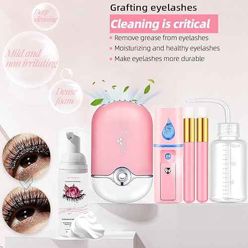 Lash Extension Kit Professional Eyelash Extensions Supplies Training for Beginners Mannequin Head Grafting Lash USB Fan Lash Shampoo Brush Spraye 0.07D Curl Mix 8-15mm Practice Eyelash Strips