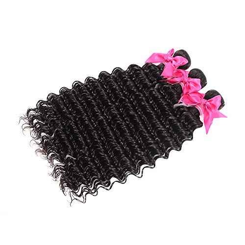 Aatifa Brazilian Virgin Deep Wave 3 Bundles with Closure 9A Grade Unprocessed Human Hair with 4x4 Lace Closure Free Part Natural Color, lace closure, (18/20/22+16 Inch)