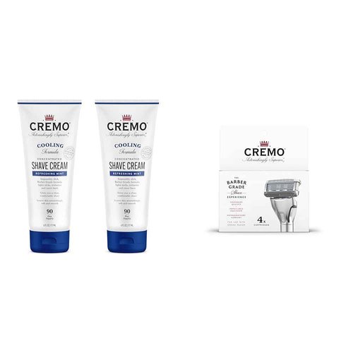 Cremo Barber Grade Cooling Shave Cream, Astonishingly Superior Ultra-Slick Shaving Cream Fights Nicks, Cuts And Razor Burn, 6 Fl Oz, WHITE & Astonishingly Superior Razor Refills,