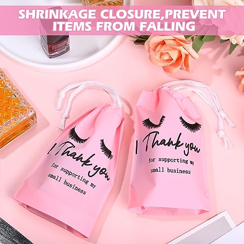 Abbylike 100 Pcs Eyelash Aftercare Lash Bags for Clients Eye Lash Print Drawstring Makeup Bag Empty Beauty Gift Cosmetic Sample Pouch for Women Small Business Supplies, 4 x 6 in(Pink)