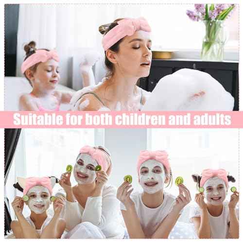 Riceshoot 36 Pcs Spa Headband Bulk Sleepover Party Favors Pink Bow Spa Party Supplies Flannel Fleece Elastic Soft Face Wash Headbands for Women(Pink)
