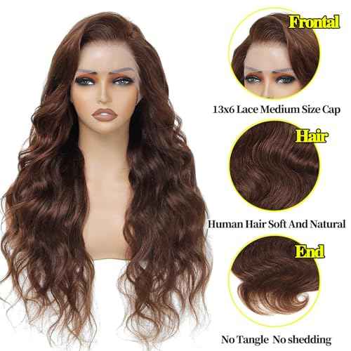 13x6 Chocolate Brown Lace Front Wig HumanHair HD Transparent Pre Plucked Glueless Frontal 26 Inch Brown Wig Human Hair 200% Density
