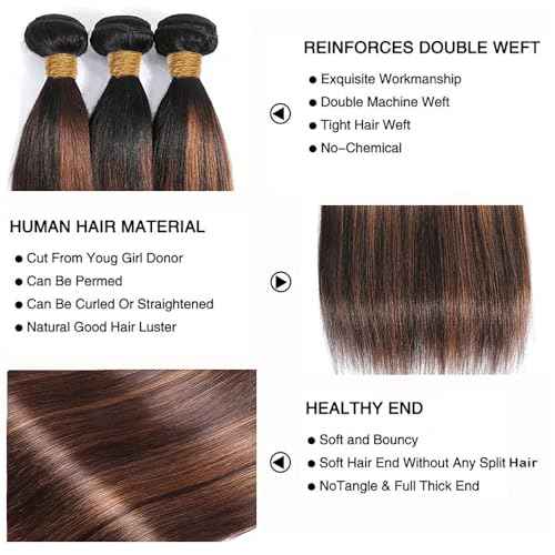 Hair P1B30 Ombre Straight Human Hair Bundles 1B30 Brown 3 Bundles 24 26 28 Inch Two Tone Black Mixed Brown Highlight