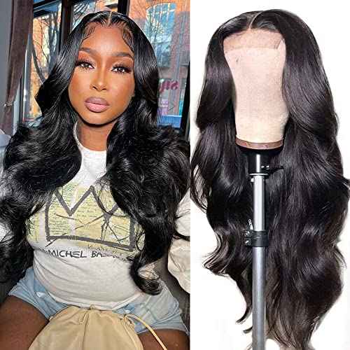 ALLRUN Body Wave Lace Closure Wigs Human Hair 4x4 Lace Front Wigs With Baby Hair(16 inch) Body Wave Lace Wigs For Black Women Natural Color 150% Density