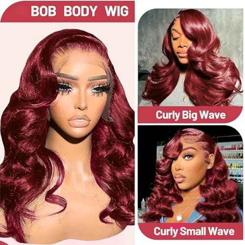 Reddish Brown Bob Wig Human Hair Body Wave 13x4 HD Lace Front Wigs Human Hair 16Inch 33# Body Wave Lace Frontal Wig Pre Plucked 180% Density Wine Red Bob Wigs for Women
