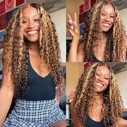 Highlight Human Hair Bundles 4/27 Water Wave Bundle 18 20 22 inch Ombre Brown Human Hair 3 Bundles #27 and #4 Color