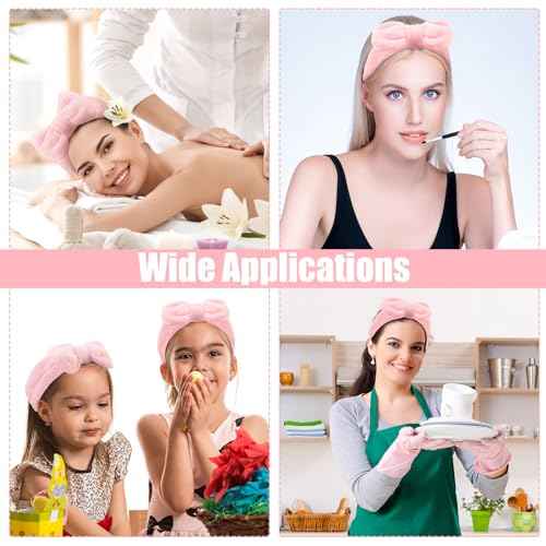 Riceshoot 36 Pcs Spa Headband Bulk Sleepover Party Favors Pink Bow Spa Party Supplies Flannel Fleece Elastic Soft Face Wash Headbands for Women(Pink)