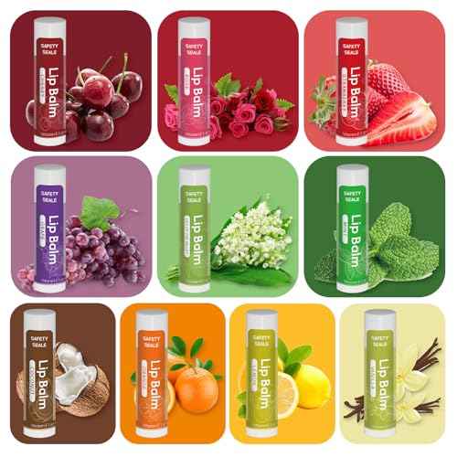 40 Pack Natural Lip Balm Bulk with Vitamin E and Coconut Oil - Moisturizing Dry Cracked Lips, Mini Chap Stick Gifts for Kids Women Men- 10 Flavors - Non-GMO