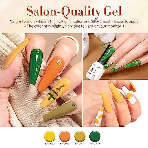 Born Pretty Fall Winter Gel Nail Polish Set Autumn Gel Polish Orange Pumpkin Cozy Campfire Brown Caramel Burgundy Wine Red Green Coffee Gel Nail Polish Fall Colors Collection 39PCS