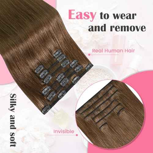 Aison Light Brown Clip in Hair Extensions Real Human Hair 7pcs Remy Hair 16clips for Women #6 Chestnut Brown Hair Extensions Real Human Hair 20 Inch 120g