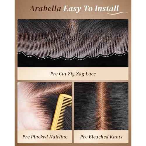 Arabella Hair 5x6 Glueless Human Hair Wig Pre Plucked Pre Cut 210% Density Natural Color 12a Bleached Knots Drawstring Straight Wig for Women HD Transparent Lace Frontal Human Hair Wigs 20 Inch