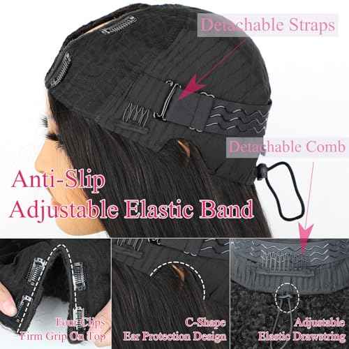 V SHOW Hair V Part Wig Human Hair Kinky Curly Upgrade U Part With Adjustable Drawstring 180% Density V Shape Clip In Half Wig For Women Natural Color 18 Inch