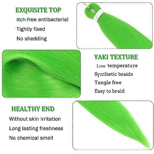 Pre-stretched Green Braiding Hair 26 Inch 3Packs Braiding Hair For Braids, Yaki Texture Crochet Hair Box Braids Hot Water Setting Synthetic Braiding Hair Extensions(26inch, Green)
