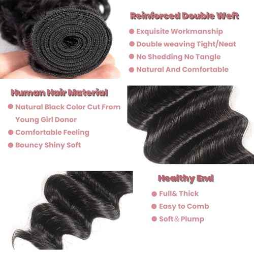 Loose Deep Wave Bundle 3 Bundles Human Hair 18 20 22 Inch 12A Grade 100% Brazilian Human Hair 3 Bundles Double Weft For Black Women Natural Color