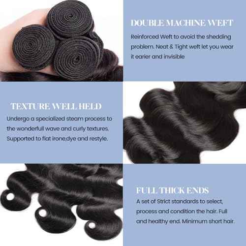 Human Hair Bundles with Closure Body Wave (18 20 22+16) 100% Unprocessed Brazilian Virgin Human Hair Weave Extensions 3 Bundles with 4x4 HD Transparent Lace Clsoure