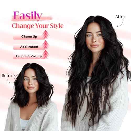Rich Choices Halo Hair Extensions Real Human Hair Wave Invisible Wire In Hair Extensions Remy Human Hair Clip in Hairpiece One Piece 18 Inch #1B Natural Black