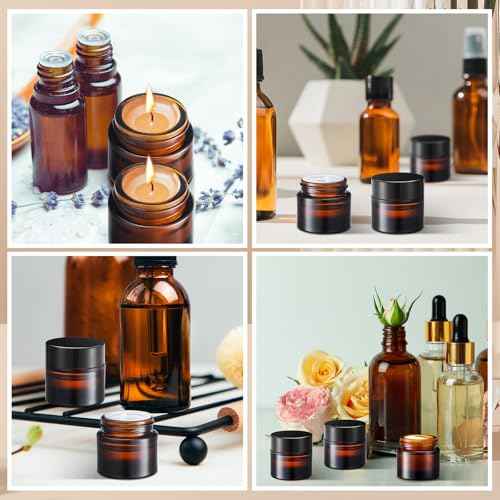 140 Pack 10ml Glass Jars with Lids Small Lip Balm Containers 10ml Sample Jars Travel Size Containers for Lip Balm Cream Lotion Makeup Cosmetic Skincare Travelling Retail Store(Amber)