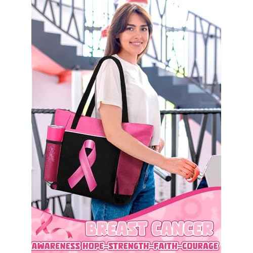 Paterr 2 Pack Breast Cancer Awareness Gifts Chemo Bags and Totes Chemo Care Package for Women Breast Cancer Accessories(Stylish Pink,Breast Cancer)