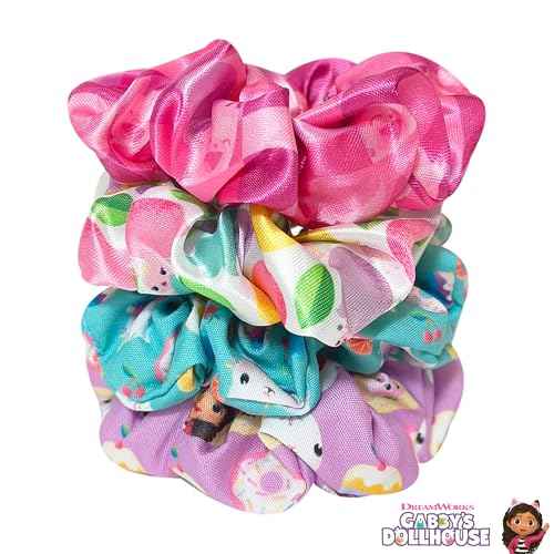 LUV HER Gabby's Dollhouse Cute Scrunchies for Girls - 4 Large Printed Scrunchies with Your Favorite Characters - Hair Accessories for Girls 3+