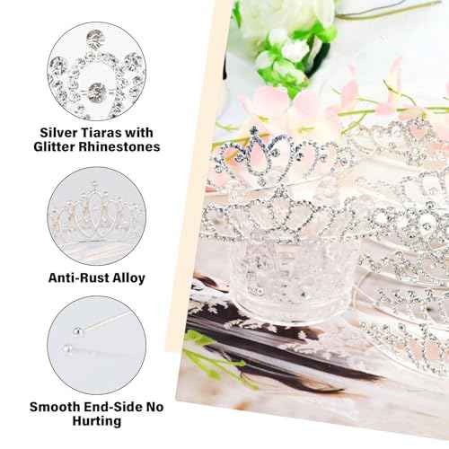 Tiaras Crowns Headbands for Girls Women 10 Pcs Small Silver Princess Tiara Bulk Crown Tiaras Rapunzel Crowns for Wedding Birthday Crystal Tiara for Prom, Bride, Pageant, Halloween