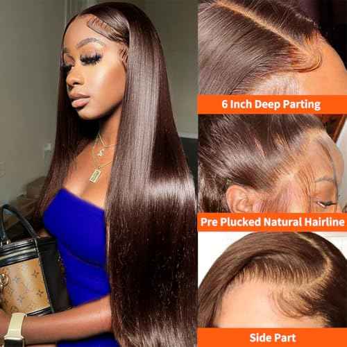 22 Inch Chocolate Brown Lace Front Wig Human Hair 200% Density Brown Straight Lace Front Wigs Human Hair Pre Plucked with Baby Hair 13x6 Colored Frontal Wigs Human Hair 4# Brown Human Hair Wig