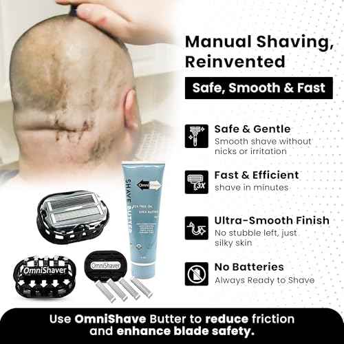Deluxe Omnishaver Kit - The Fastest Way to Shave Head, Legs, Arms, Body | An Alternative to Disposable Shaving Razors Self Cleans & Strops During Use with Shave Butter & Replacement Cartridges - Black