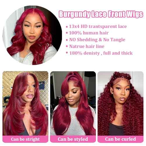 Burgundy Lace Front Wigs 13x4 HD Transparent Body Wave Lace Front Wigs Pre Plucked 180% Density Glueless Wine Red Wigs for Women (26)