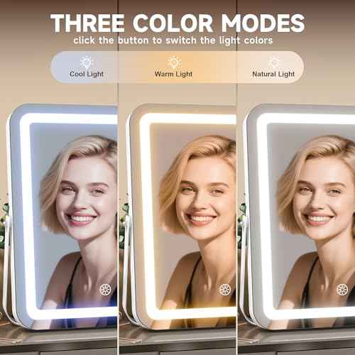 MINISO Vanity Mirror with Lights and Bluetooth Speaker, 17.7" x 13.8" LED Makeup Mirror, Light & Brightness Smart Sensor, Aluminum Alloy Metal White Frame, with 10X Magnifying Glass