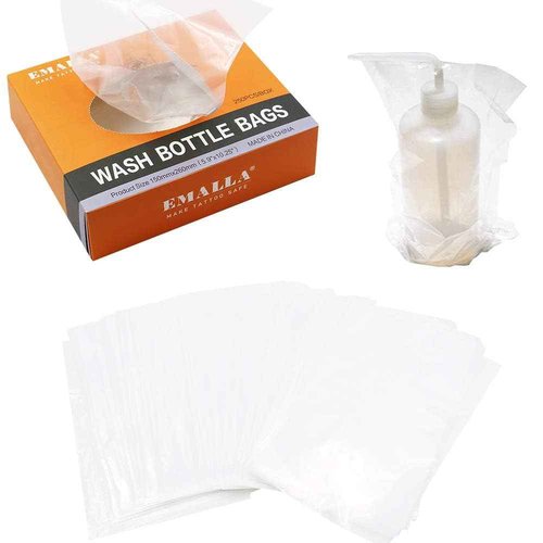 Yuelong Tattoo Wash Bottle with Bags Kit, 2Pcs 250ml Squeeze Washing Tools and 250pcs Tattoo Bottles Covers Water Squirt Bottle with Scale Labels for Medical Label Tattooing Supplies