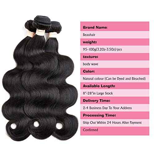 Body Wave 3 Bundles with Frontal Human Hair Bundles with Lace Frontal (18 20 22+18, Natural Black) Brazilian Body Wave Hair Virgin Hair Ear to Ear 13x4 Frontal Natural Black