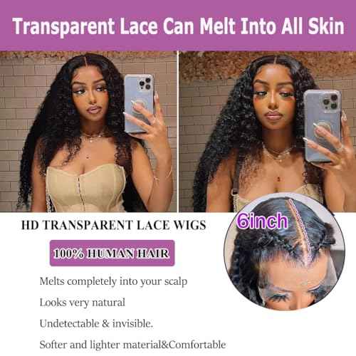 200 density 13x6 deep wave lace front wigs human hair HD Lace Curly Wigs for Black Women Pre Plucked with Baby Hair 13x6 HD Frontal Human Hair Lace Front Wigs for Women (13x6 Deep Wig, 30 Inch)