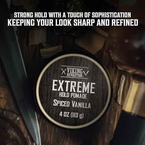 Viking Revolution Spiced Vanilla Hair Pomade for Men - Extreme Hold Hair Gel for Men - Water Based - Extra Firm Mens Hair Pomade - High Shine Mens Hair Cream (4oz)