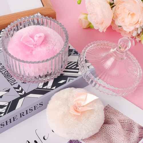 Body Powder Puff and Container, 2PCS 3.54" Powder Puff and 1PCS 5.3x3.9 Powder Container, Large Dusting Powder for Women Body Puff