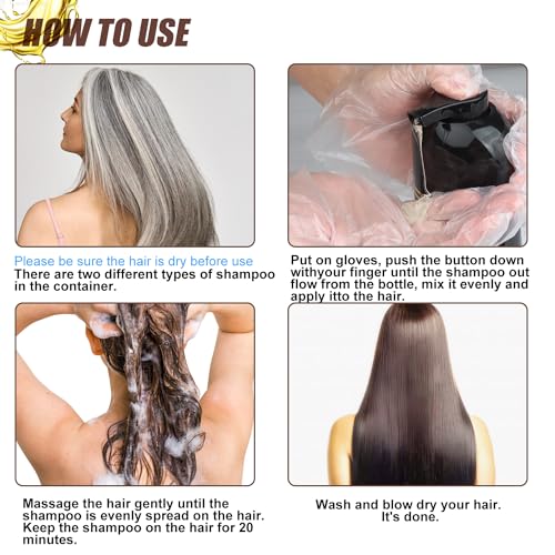 Hair Dye Shampoo 3 in 1, Herbal Shampoo Hair Dye for Women Men, Grey Coverage Shampoo 16.9fl oz Dark Brown