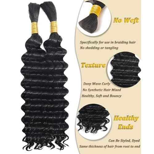 Bulk Human Hair for Braiding - 12A Curly Human Hair Bundles for Black Women - 20 inch, Deep Wave, No Weft, Boho Braids - 100% Unprocessed Brazilian Virgin Human Hair Extensions - Beauty Youth
