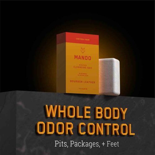 Mando Whole Body Deodorant For Men - Smooth Solid Stick 2-Pack and Acidified Cleansing Bar - 72 Hour Odor Control - Aluminum Free, Baking Soda Free, Skin Safe