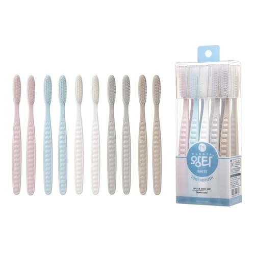 Wangta Soft Toothbrush, 10 Pack (Stone White) ? Best Manual Toothbrush for Maximum, Efficient Cleaning and Sensitive Gums and Teeth