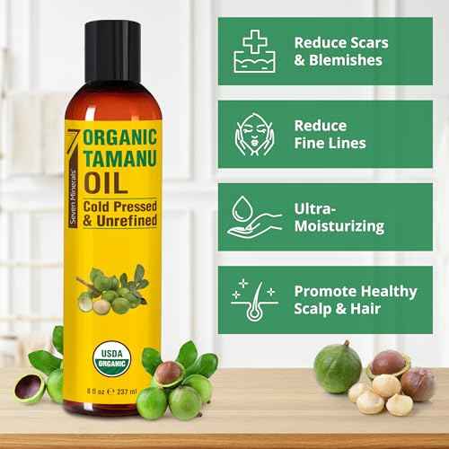 Seven Minerals USDA Organic Tamanu Oil - Big 8oz (240ml) - Cold Pressed & 100% Pure Tamanu Organic for Skin, Face, Hair, & Nails - GMO & Hexane Free Nutrient Dense Carrier Oil that Absorbs Easily