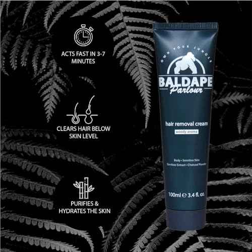 BALDAPE PARLOUR Body & Back Hair Removal Kit with Men's Depilatory Cream, Extendable Applicator & Loofah for Smooth, Hair-Free Results