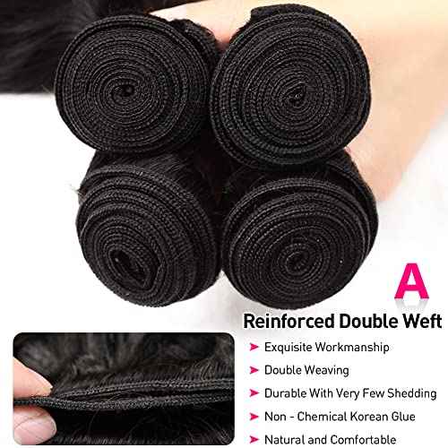 Flady 10A Brazilian Virgin Hair Body Wave 4 Bundles Unprocessed Virgn Human Hair Weave Brazilian Body Wave Bundles Natural Color (16 18 20 22inch)