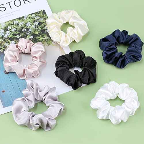 IVARYSS Satin Scrunchies for Women, Soft Than Silk for Hair, Fashion Ties and Bands for Thin | Thick Hair Styling, 16 Pack (Neutral Color)