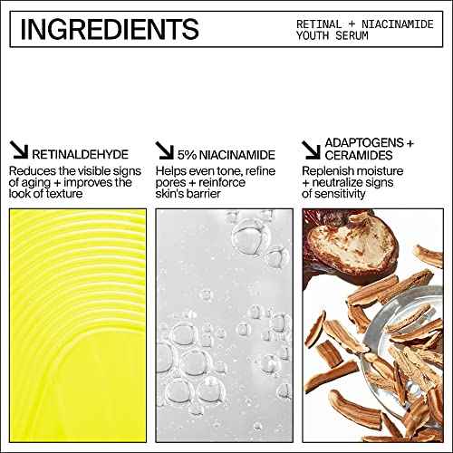 Youth To The People Retinal + Niacinamide Youth Face Serum - Retinal Night Serum for Textured + Blemished Skin, Reduces Fine Lines, Brightens Uneven Tone with Niacinamide, Fragrance-free - 1 fl oz