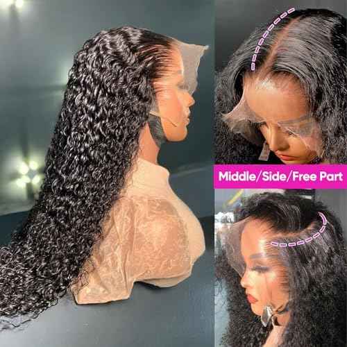 Deep Wave Lace Front Wigs Human Hair 200 Density 13x6 HD Transparent Wet and Wavy Wigs for Women Curly Lace Front Wigs Pre Plucked with Baby Hair Natural Color