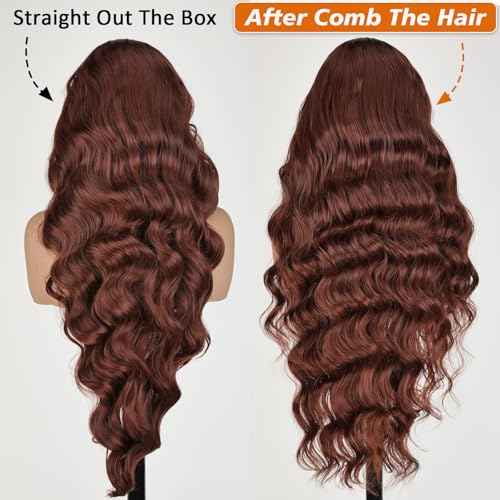 Wave Hair Reddish Brown Pre-plucked Hairline with Baby Hair 13 * 6 Transparent HD Front Lace Wigs 32 inch Synthetic Wig Body Wave Style for Women Wear Heat-resistant Fiber