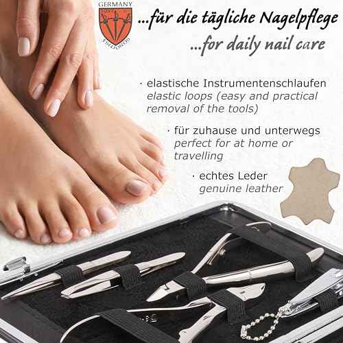 3 Swords Germany - brand quality 11 piece manicure pedicure grooming kit set for professional finger & toe nail care scissors clipper black genuine leather case in gift box, Made in Germany