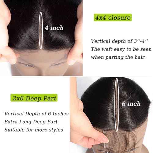 2x6 Deep Wave Closure Human Hair 2x6 Lace Closure Deep Part Transparent Brazilian With Baby Hair Color Black 20 Inch